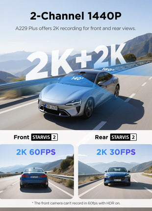 VIOFO A229 Plus Dash Cam Front and Rear, Dual STARVIS 2 Sensors, 2 Channel HDR, 1440P+1440P Voice Control Car Dash Camera, 5GHz Wi-Fi, Voice Control, Ultra-Precise GPS