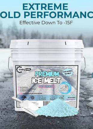 Pet-Friendly Ice Melt - Fast Acting Magnesium Chloride Formula, Safer for Pets & Surfaces, 15lb Bucket