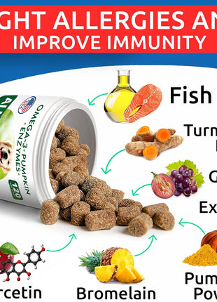 Anal Gland Guard Support + Allergy Relief Chews Bundle - Scoot Treatment - Dry & Itchy Skin Relief - Itching, Paw Licking & Hot Spots - Digestive Enzymes & Breath Aid Support - Made in USA