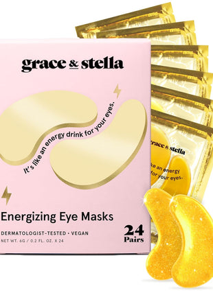 Under Eye Mask - Reduce Dark Circles, Puffy Eyes, Undereye Bags, Wrinkles - Gel Under Eye Patches, Vegan Cruelty-Free Self Care by grace and stella (24 Pair Gold)