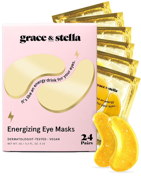 Under Eye Mask - Reduce Dark Circles, Puffy Eyes, Undereye Bags, Wrinkles - Gel Under Eye Patches, Vegan Cruelty-Free Self Care by grace and stella (24 Pair Gold)
