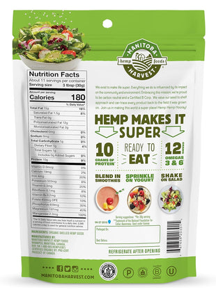 Manitoba Harvest Organic Hemp Hearts, 12oz, 10g Plant Based Protein and 12g Omega 3 & 6 per Srv, Smoothies, yogurt & salad, Non-GMO, Vegan, Keto, Paleo, Gluten Free
