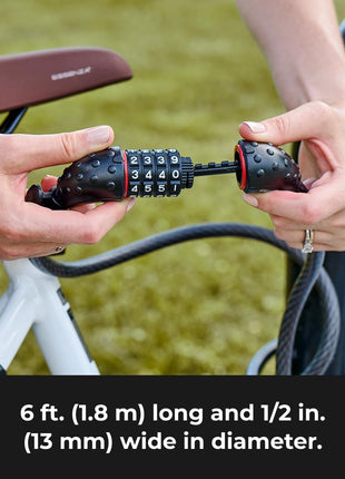 Master Lock Cable Lock, Set Your Own Combination Bike Lock, 6 ft. Long, Black, 8122D