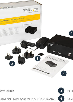 StarTech.com 2-Port DisplayPort KVM Switch - Dual-Monitor - 4K 60 - with Audio & USB Peripheral Support - DP 1.2 - USB Hub, TAA (SV231DPDDUA2)