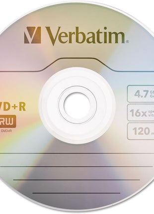 Verbatim DVD+R Blank Discs AZO Dye 4.7GB 16X Recordable Disc - 100 Discs Spindle,Silver