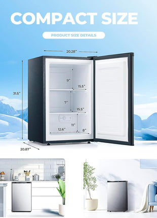 Electactic 3.0 Cu.ft Upright Freezer, Small Mini Freezer with Adjustable Thermostat, Removable Shelves, Reversible Single Door, for Bedroom/Home/Dorms/Apartment, Silver