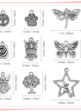 JIALEEY 200 PCS Wholesale Bulk Lots Jewelry Making Charms Mixed Smooth Tibetan Silver Metal Charms Pendants DIY for Necklace Bracelet Jewelry Making and Crafting