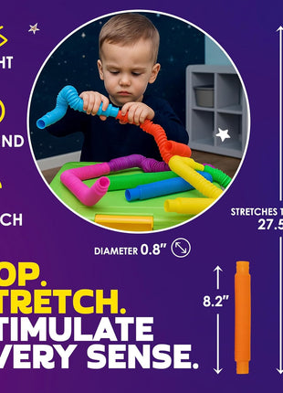 Nutty Toys Pop Tubes - Large 8-Pack Sensory Toys - Creative STEM Learning for Kids & Toddlers - Connect & Pop! Top ADHD Autism Fidget 2026, Best Boy & Girl Christmas Stocking Stuffers Gifts Idea
