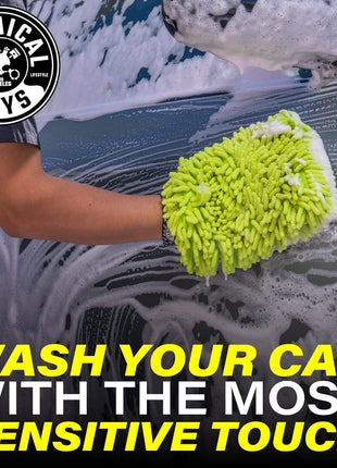 Chemical Guys Chenille Premium Scratch-Free Microfiber Wash Mitt for Car Washing - 2 Pack, Lime Green, Ultra-Soft Car Wash Gloves, Swirl-Free Finish, Safe for Trucks, SUVs, Motorcycles, and More