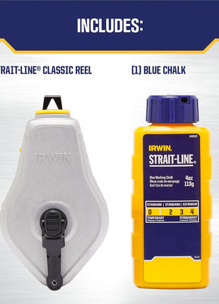 IRWIN Tools STRAIT-LINE Chalk Line, Classic Reel, Blue, 100ft (IWHT48441BC)