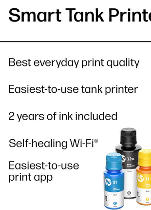 HP Smart Tank 5101 Wireless All-in-One Refillable Printer, Scanner, Copier with 2 Years of Ink Included, Wireless (2.4ghz only) Printer-for-Home use (1F3Y0A)