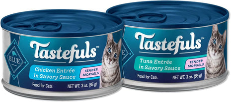 Blue Buffalo Tastefuls Natural Tender Morsels Wet Cat Food Bundle, Chicken and Tuna 3-oz cans (48 Count- 24 of Each Flavor)
