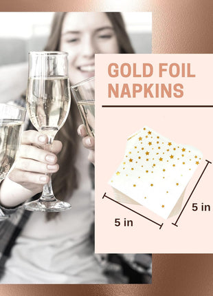 100 PK Gold Napkins - 4 Assorted Designs - 3-Ply Cocktail Napkins Folded 5 x 5 Inches Bar Napkins Disposable Party Napkins Paper Napkins Dinner for Wedding Baby Shower Birthday Graduation 2023