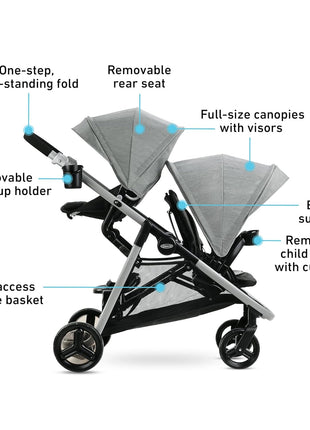 Graco Ready2Grow LX 2.0 Double Stroller Features Bench Seat and Standing Platform Options, Clark