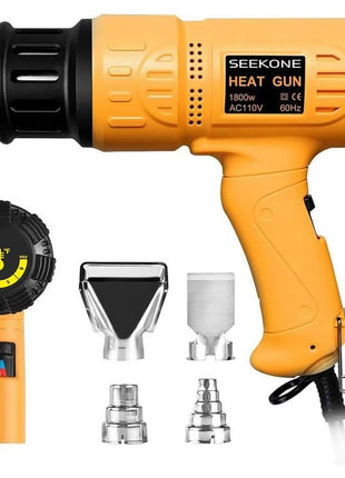 SEEKONE 1800W Heat Gun Variable Temp 122°F-1202°F for Crafts, Shrink Wrap | Fast Heating 122°F-1202°F, Dual Airflow, Overheat Protection, 4 Nozzles for Shrink Tubing, Paint Removal and 3D Printing
