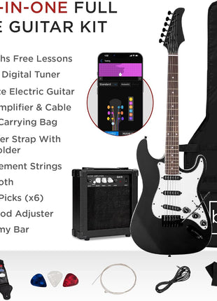 Best Choice Products 39in Full Size Beginner Electric Guitar Starter Kit w/Case, Strap, 10W Amp, Strings, Pick, Tremolo Bar   Jet Black