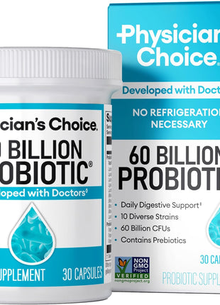 Physician's Choice Probiotics 60 Billion CFU   10 Strains + Organic Prebiotics   Immune, Digestive & Gut Health   Supports Occasional Constipation, Diarrhea, Gas & Bloating   for Women & Men   30ct