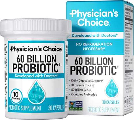 Physician's Choice Probiotics 60 Billion CFU   10 Strains + Organic Prebiotics   Immune, Digestive & Gut Health   Supports Occasional Constipation, Diarrhea, Gas & Bloating   for Women & Men   30ct