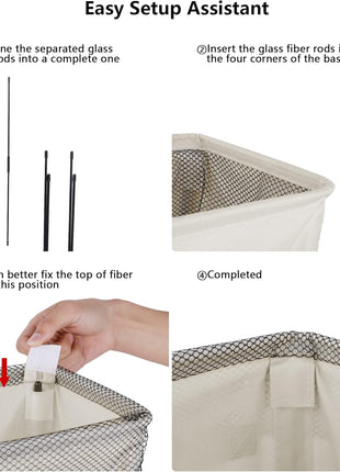 Odonata Slim Laundry Hamper Handles Collapsible Laundry Basket Thin Dirty Clothes Basket Narrow Laundry Bag Foldable Dirty Hamper 45L (Beige)