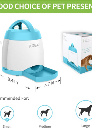 PETGEEK Automatic Dog Feeder/Treat Dispenser with Rechargeable Button Remote Control, Interactive Dog Food Puzzle & Stimulation Toys, 400ml Capacity Pet Dispensing Toy for Indoor/Outdoor Play