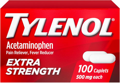 Tylenol Extra Strength Pain Relief Pills, Acetaminophen 500mg Caplets, Pain Reliever and Fever Reducer Medicine for Headache, Backache, Toothache & Minor Arthritis, 100 Count Bottle