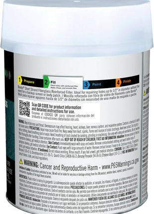 3M Bondo Short Strand Fiberglass Reinforced Filler 1.37 LB (621 g) with Bondo Cream Hardener 0.5 oz (14g), Repair Holes Up To 0.5 IN, Waterproof (SS-PT-ES)