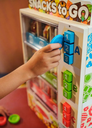 Melissa & Doug Sort-Stock-Select Wooden Vending Machine Toy with Play Food, Mini Vending Machine Toys & Play Money, Preschool Toys for Kids Ages 3+