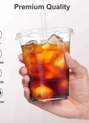 Dealusy 100 Pack - 16 oz Clear Plastic Cups with Lids and Straws, Sturdy & Food Safe Iced Coffee Cups with lids, Disposable Plastic Smoothie Cups for Cold Drinks