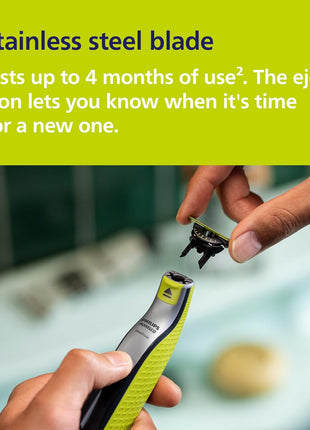 Philips Norelco OneBlade 360 Hybrid Face + Body Trimmer and Shaver | 360 Blade Technology, 100% Showerproof, Stainless Steel Blade Lasts up to 4 months, Body Kit, 60-Min Runtime, QP2834/70