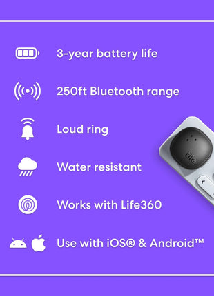 Life360 Tile Sticker - Small Bluetooth Tracker, Remote Finder and Item Locator for Bikes, Glasses and More. Both iOS and Android Compatible. Phone Finder. 2-Pack (Black)