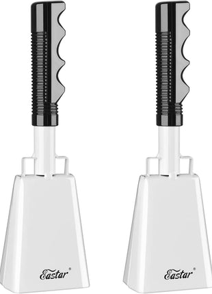 Eastar Cow Bell with Handle, 2 Pack Cowbells for Sporting Events, 10 Inch Cowbells Noise Makers Cheering Bell for Football Games, Stadiums, Halloween Gifts, White