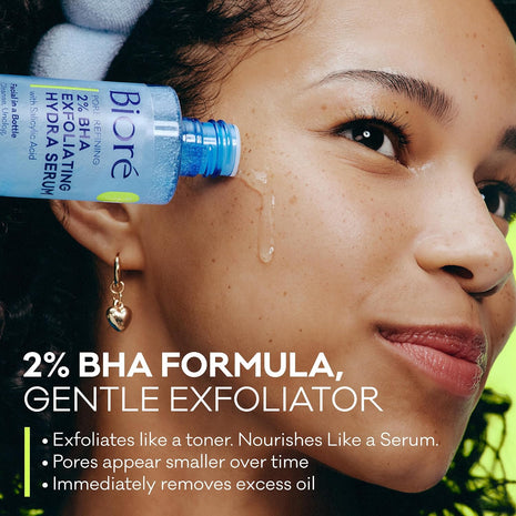 Biore 2% BHA Exfoliating Hydra Serum, Pore Refining, 4 Fl Oz | Salicylic Acid Formula, Unclogs Congestion, Smooth Texture, Nourishing Hydration, Daily Leave-On Treatment