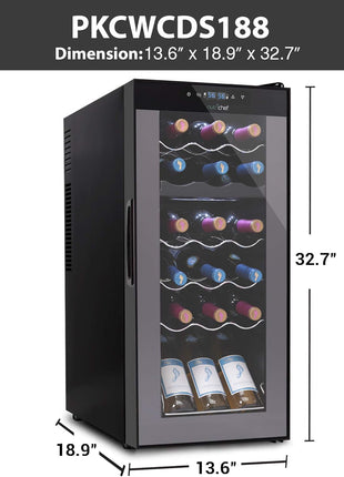 NutriChef PKCWCDS188 Freestanding Wine Fridge, 18 Bottle Dual Zone Beverage Cooler for Home & Office, 32x13x19 inches, Adjustable Temp 41-64F, Black
