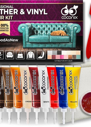 Coconix Leather & Vinyl Repair Kit | Fix Tears, Holes, Scratches, and Peeling on Leather and Vinyl Furniture, Car Seats, and Jackets | Easy Application with Customizable Colors