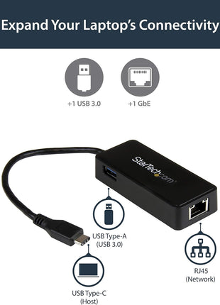 StarTech.com USB-C to Ethernet Gigabit Adapter - Thunderbolt 3 Compatible - USB Type C Network Adapter - USB C Ethernet Adapter (US1GC301AU)