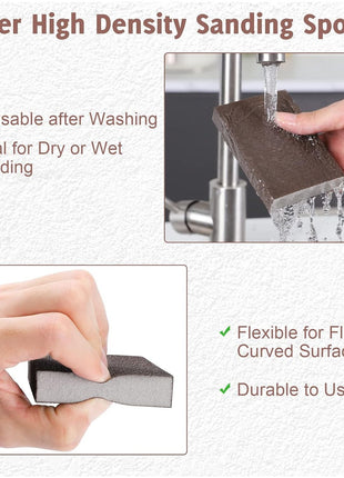 8PCS Sanding Sponge, Sanding Blocks of 60/80/120/220 Assorted Grits, Flexible & Reusable, Sandpaper Block for Wood Drywall Metal, Hand Sand Block for Wet or Dry Sanding, Flat or Curved Surfaces