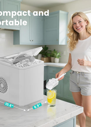 OLIXIS Ice Maker Machine, 26lbs in 24Hrs, 9 Ice Cubes in 6 Mins,Auto-Cleaning Portable Ice Maker with Basket and Scoop, Countertop Ice Maker for Home/Kitchen/Camping/RV, White