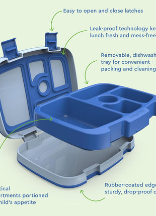 Bentgo Kids Bento-Style 5-Compartment Leak-Proof Lunch Box | Ideal Portion Sizes for Ages 3-7, Durable, Drop-Proof, Dishwasher Safe, PFAS & BPA-Free Materials (Blue)