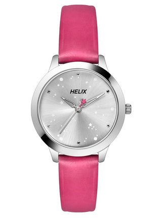 Helix by Timex Analog Watch for Women with Silver Round Dial & Pink Leather Strap Band Water Resistant Women's Wrist Watches - TW022HL29