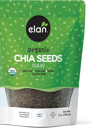 Elan Organic Chia Seeds, 8.8 oz, Natural Raw Black Chia Seeds, Plant Based, Non GMO, Vegan, Gluten Free, Kosher, Gels Easily, Superfood