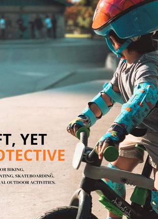 Soft-Style Kids Knee and Elbow Pads with Bike Gloves, Flexible Impact-Resistant Gear for Ages 2-11, Designed for Balance Bikes, Roller-Skating, and Skateboarding
