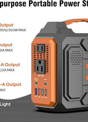 Portable Solar Generator, 300W Portable Power Station with Foldable 60W Solar Panel, 110V Pure Sine Wave 280Wh Lithium Battery Pack with USB DC AC Outlet for Home Use RV Van Outdoor Camping-Orange