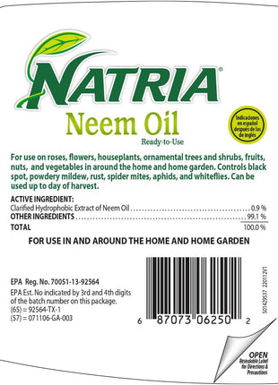 Natria Neem Oil Spray for Plants Pest Organic Disease Control, 24-Ounce, Ready-to-Use, 1.5 Pounds