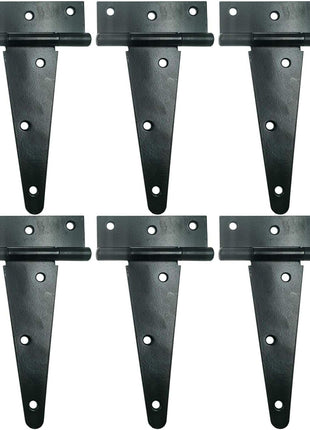 HLMOptimo Heavy Duty T Hinge Tee Hinge T Strap Hinge Shed Hinge Gate Hinge Barn Hinge Fence Hinge Door Hinge Wrought Rustproof All Size Black (6 pcs, 6 inch