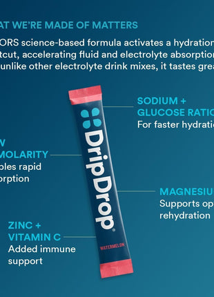DripDrop Hydration Packets   Bold Variety Pack   Single Serve Electrolytes Powder Drink Mix   Watermelon, Berry, Lemon, Orange   Non GMO, Gluten Free, Vegan   32 Sticks