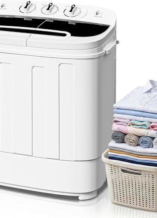 SUPER DEAL Compact Mini Twin Tub Washing Machine 13lbs Capacity Portable Washer Wash and Spin Cycle Combo, Built-in Gravity Drain for Camping, Apartments, Dorms, College, RV's and Small Spaces