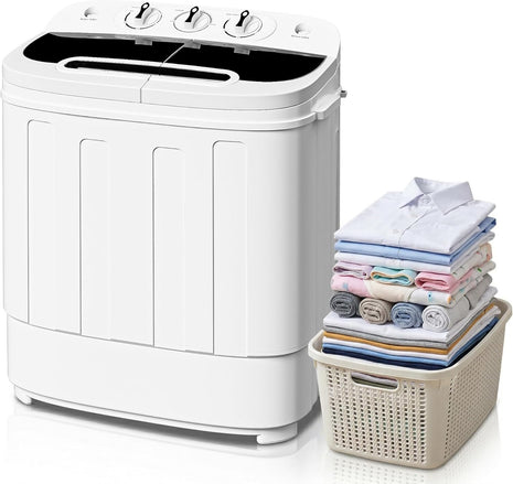 SUPER DEAL Compact Mini Twin Tub Washing Machine 13lbs Capacity Portable Washer Wash and Spin Cycle Combo, Built-in Gravity Drain for Camping, Apartments, Dorms, College, RV's and Small Spaces