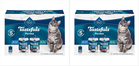 Blue Buffalo Tastefuls Purées Variety Pack, Natural Cat Food Complement, Resealable Twist Cap Pouches, Chicken and Tuna, 3-oz (Pack of 24), 12 of Each Flavor