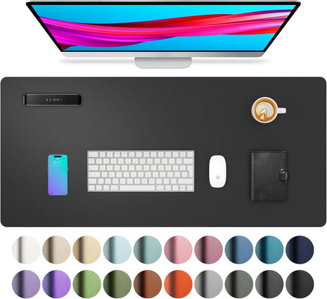Aothia Leather Office Desk Pad Protector, Non-Slip PU Leather Desk Blotter, Waterproof Laptop Writing Mouse Pad for Office and Home, Black, 31.5 inch x 15.7 inch