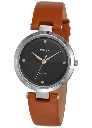 TIMEX Analog Watch for Women with Black Round Dial & Orange Leather Strap Band Water Resistant Women's Wrist Watches - TWEL11814